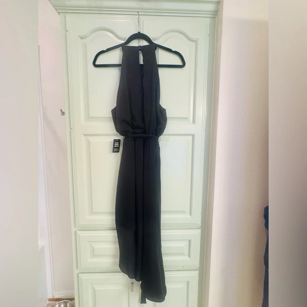 Express Elegant Black Halter Maxi Dress With Uneven Hemline NWT - Picture 2 of 3
